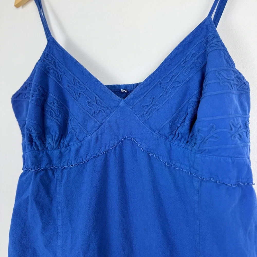 Scully Dress Womens XL Blue Embroidered Frayed Hem Sundress‎ Boho Gypsy Rustic